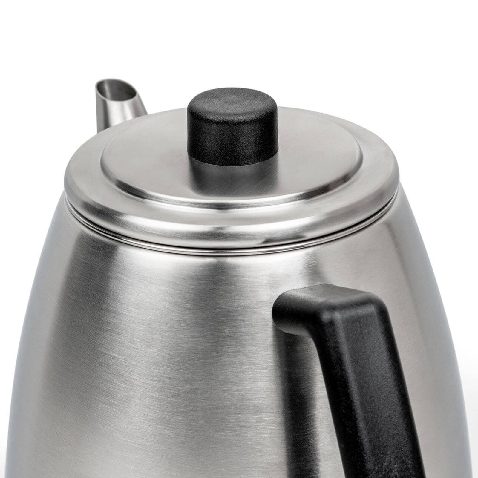 Bredemeijer Edelstahl Teekanne 1.1 Liter - kleine doppelwandige matt-silberne Edelstahlkanne mit Teefilter & schwarzem Holzuntersetzer
