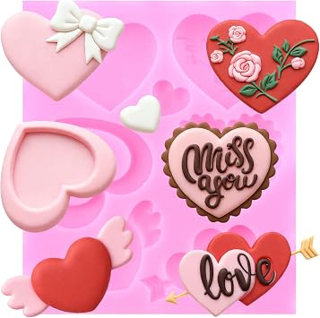 Heart Fondant Molds Heart Rose Silicone Mold for Cake Decoration Cupcake Topper Sugar Craft Chocolate Candy Gum Paste Polymer