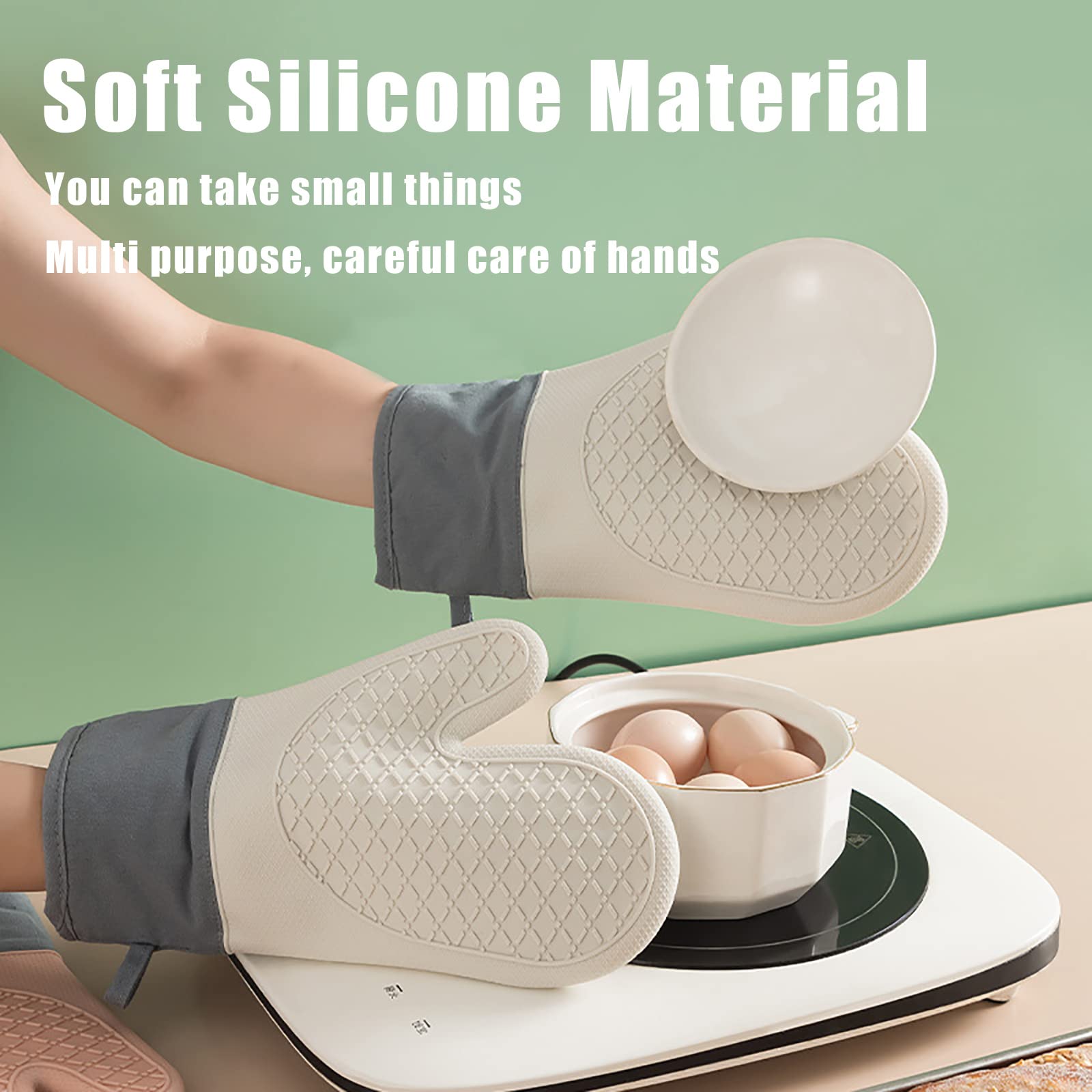 Guantes de horno de silicona, guantes de horno de cocina, guantes de horno de cocina con forro acolchado, alta resistencia al calor 500 grados, naranja, par de