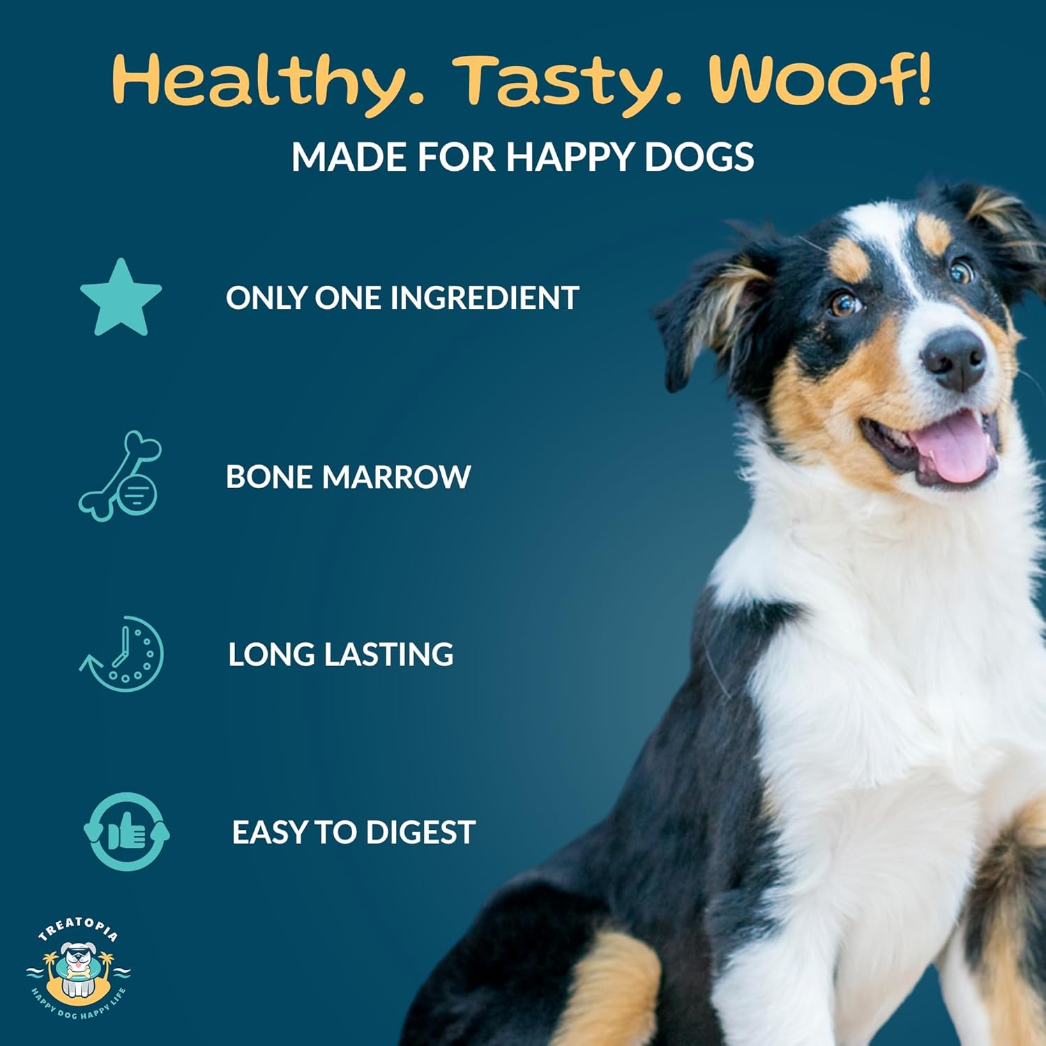 TREATOPIA Adventure Dynamo Beef Marrow Dog Bones 3” (12 Pack), Long-Lasting Natural Chews, Center-Cut Single Ingredient Treats, Slow-Roasted, Hand-Trimmed, Made in USA, No Additives or Fillers