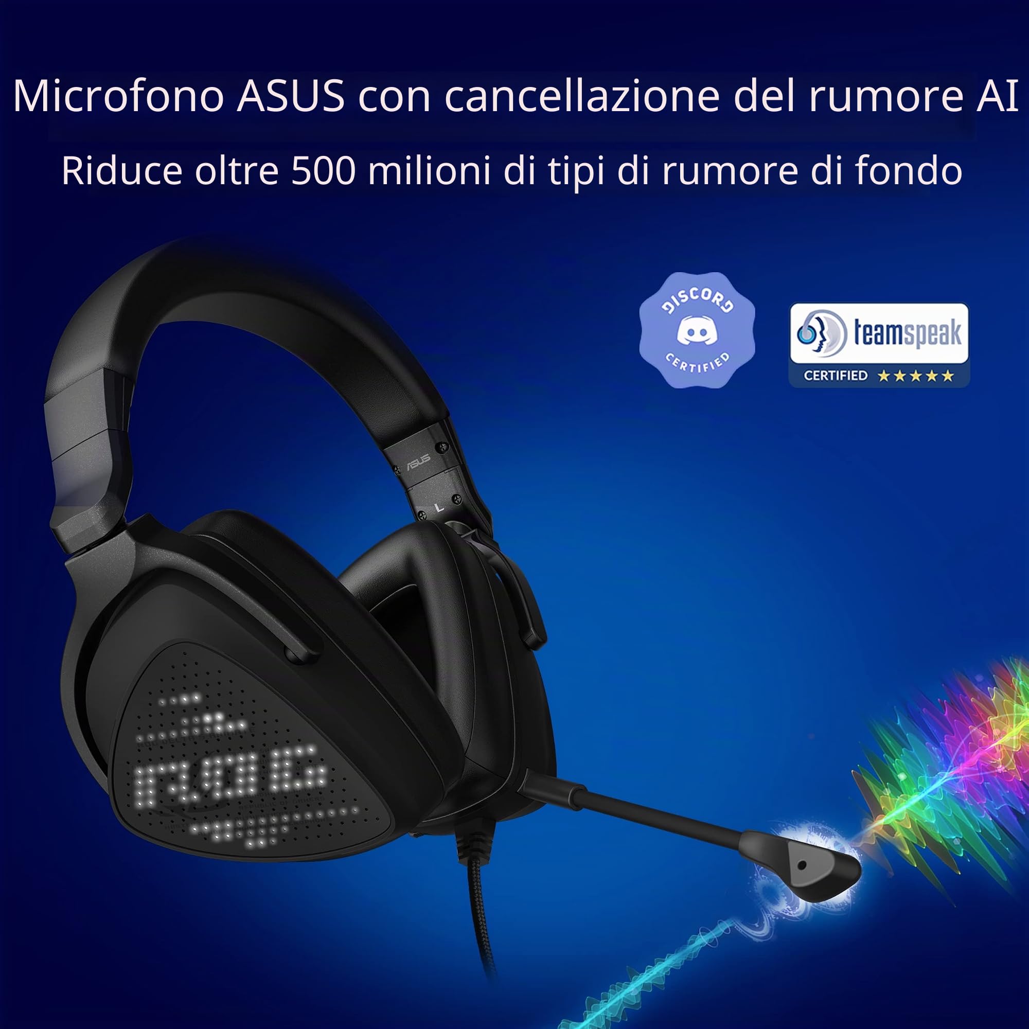 ASUS ROG Delta S Animate, Cuffie da Gaming Cablate, Connessione con Cavo USB-A e USB-C, AI Noise Cancelation, Driver Essence da 50mm, Compatibili con PC, Telefoni e Console, Nere