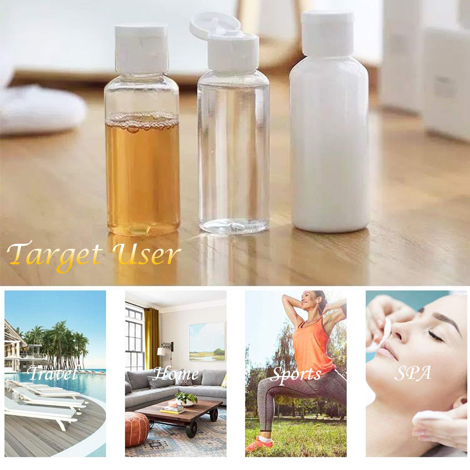 2 oz/60ml Plastic Bottles with Flip Cap, Empty Refillable Bottles for Travel, Shampoo, Cream, Liquid, Lotion, Body Soap, Set of 32(White Cap)