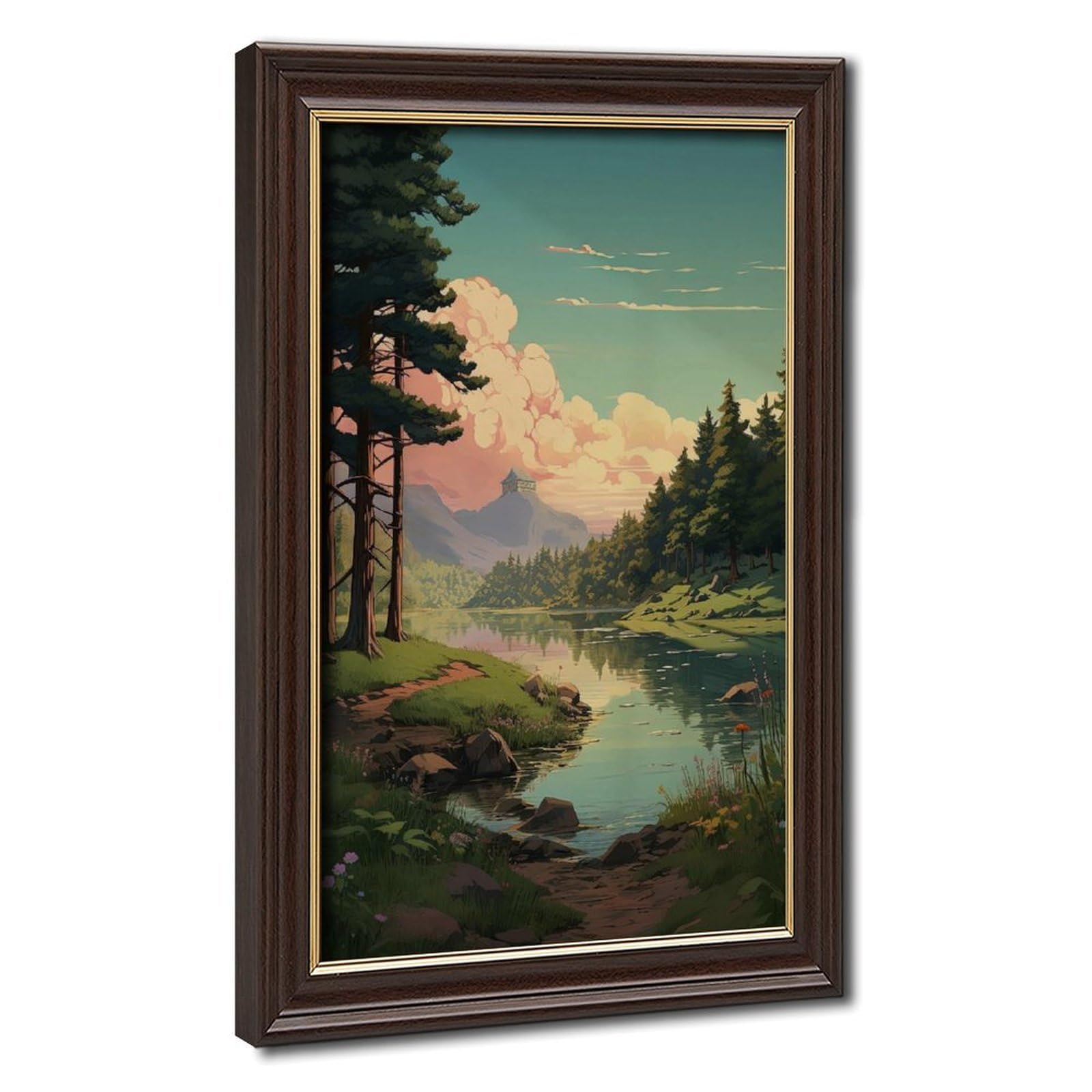 Bareronor Forest And Lake Scene Canvas Poster for Dorm Room Decor Gift