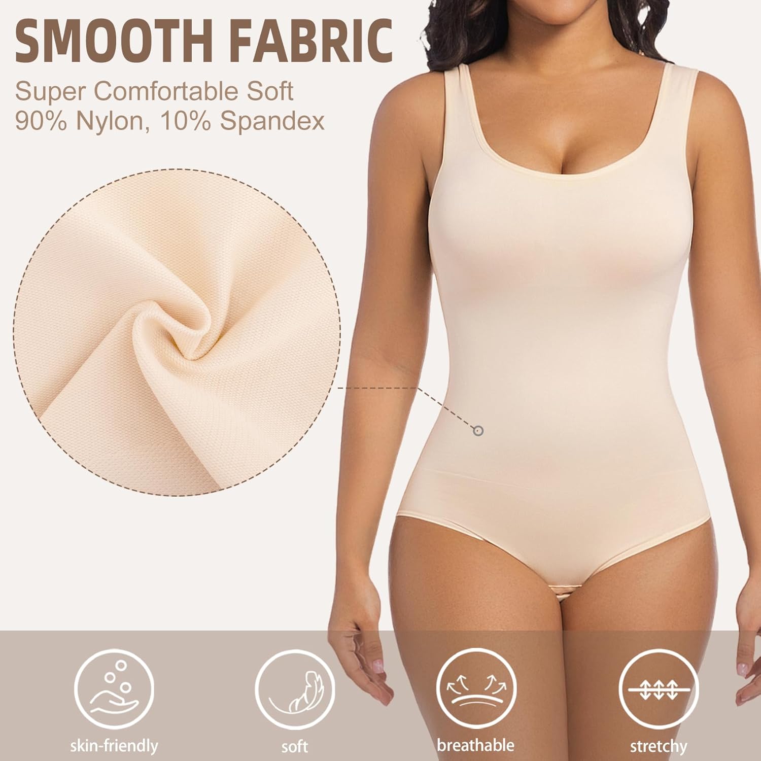 ONEW Shapewear Bodysuits Tummy Control Body Shaper Seamless Waist Trainer for Women Scoop Neck Going out Tops - Image 4