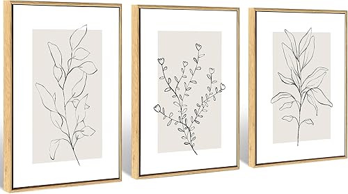 WRFON Lienzo botánico neutro para pared, impresiones minimalistas de póster de flores de línea negra, decoración de pared floral beige bohemio,
