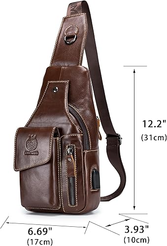 Miniatura 185 de LUKZIJAES Bolso bandolera de cuero genuino para hombre marrón (#1-Brown)
