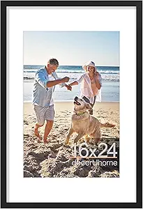 decorUhome 16x24 Picture Frame, Display Pictures 12x18 with Mat or 16x24 without Mat, Wall Hanging Poster Frame, Black, 1 Pack