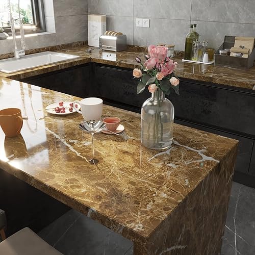 Miniatura 2 de Papel de contacto de mármol marrón de 23.7 x 393.7 pulgadas, papel tapiz autoadhesivo impermeable para paredes de habitación, cocina, baño