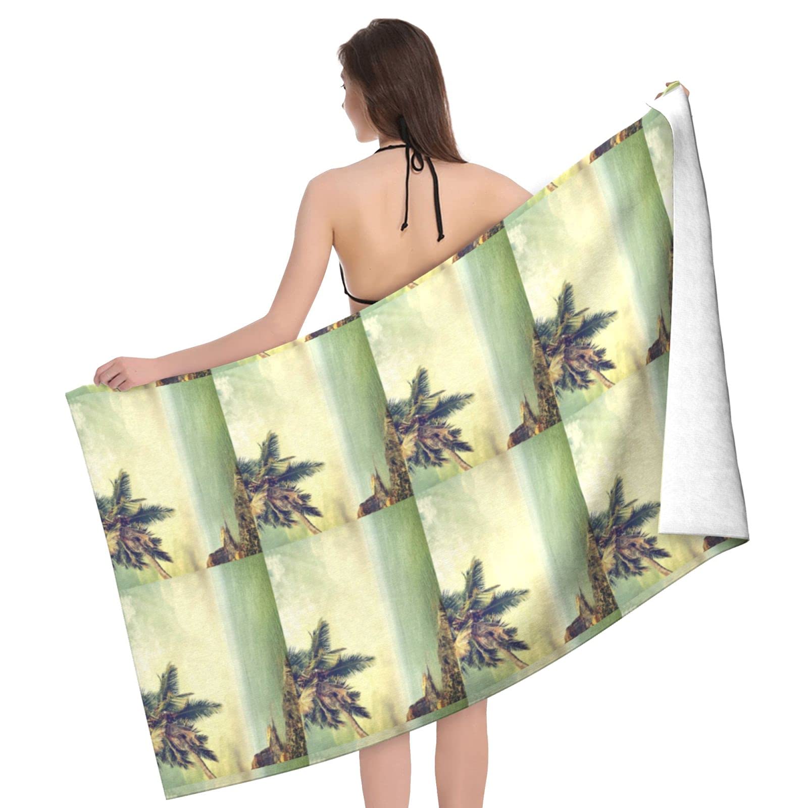 LSRCPD Palm Tree Beach Towel Highly Absorbent Microfiber Beach Blanket Soft Bath Towels 80 x 130 cm