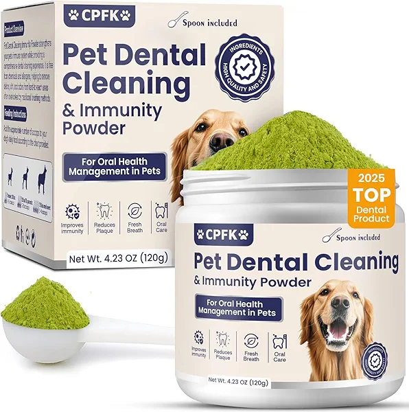Dog Dental Cleaning Immunity Powder Dog Dental Cleaning Powder with Probiotics to Lighten Bad Breath and Control Plaque Tartar Supports Dogs Dental Care and Immune Health 4.23 OZ