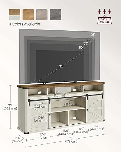Miniatura 7 de VASAGLE Soporte de TV para televisores de hasta 75 pulgadas, centro de entretenimiento de granja con puertas corredizas de granero, mesa consola