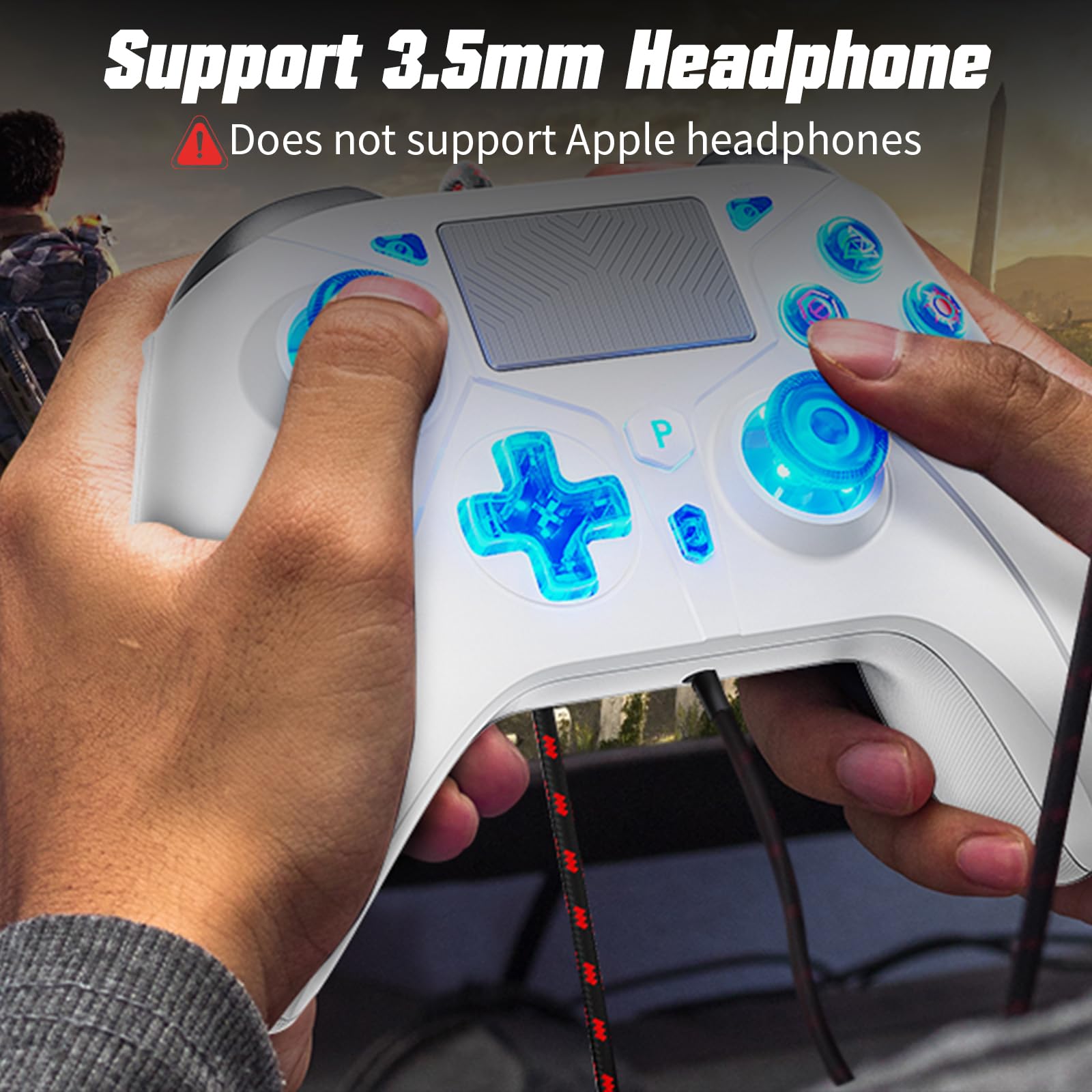 Gamrombo Controller LED cablato per PS5/PS5 Pro/PS5 Slim, compatibile con PS4/PC con jack per cuffie da 3,5 mm, doppia vibrazione, funzione macro, funzione Trubo, cavo da 3 m