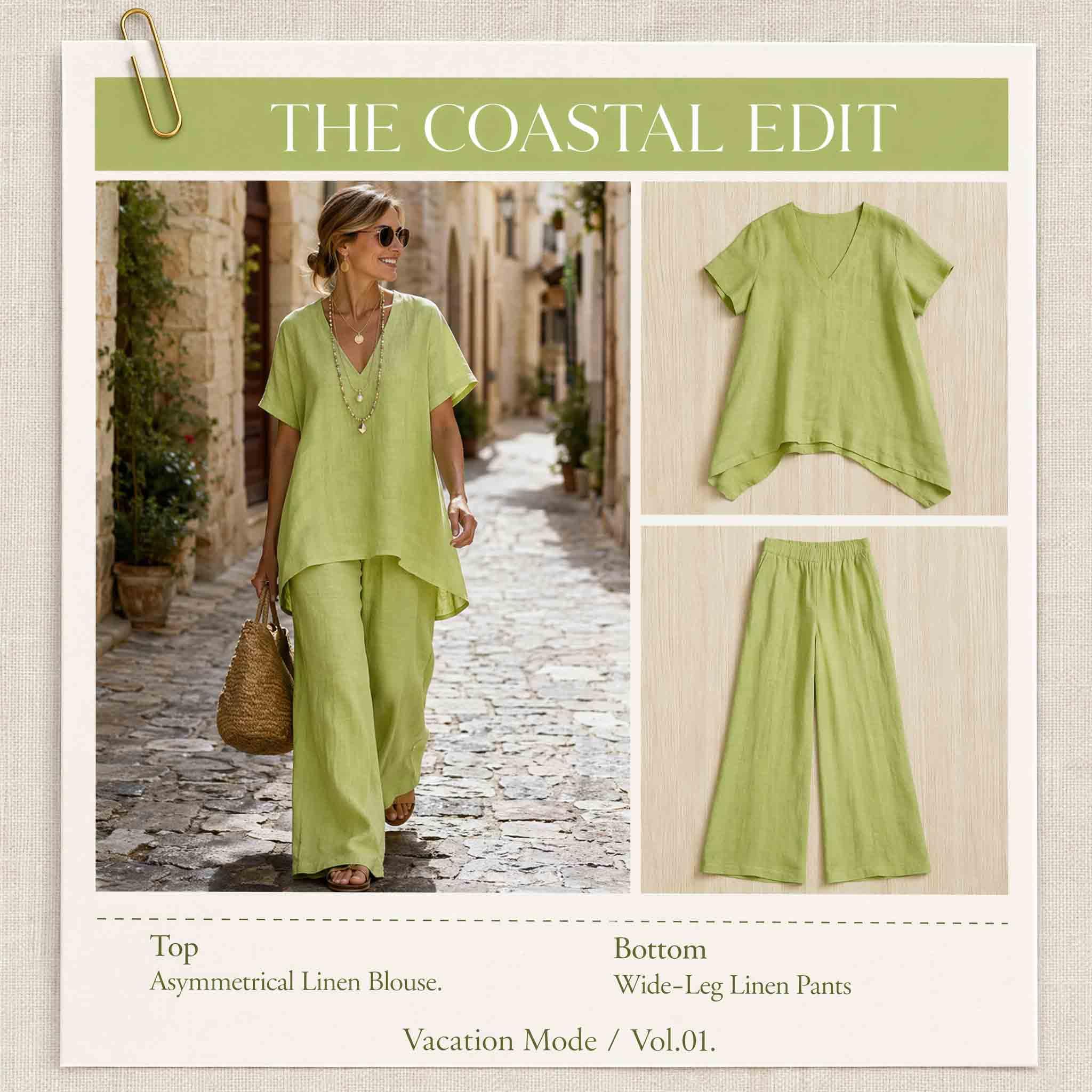 Générique Ensemble 2 Pièces Femme Été Style Bohème Lin Chic, Tunique Asymétrique Col V et Pantalon Large Fluide, Modèle Imprimé Moderne, Tenue Ample et Légère pour Vacances ou Quotidien