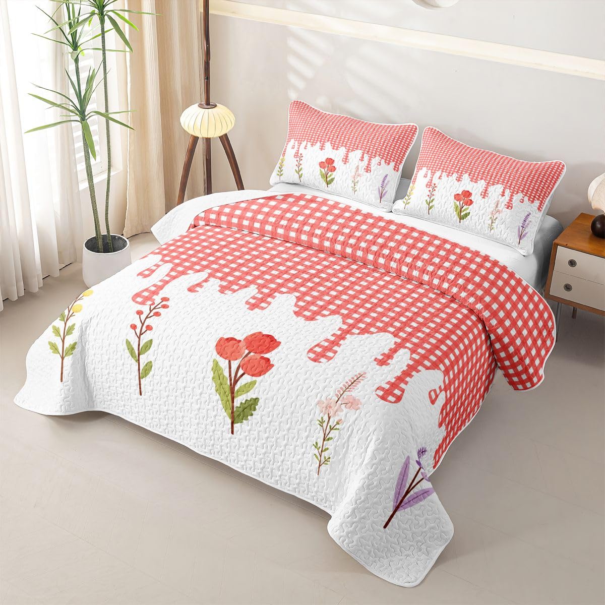 Homewish Copriletto Trapuntato Matrimoniale Plaid Rosso Avorio