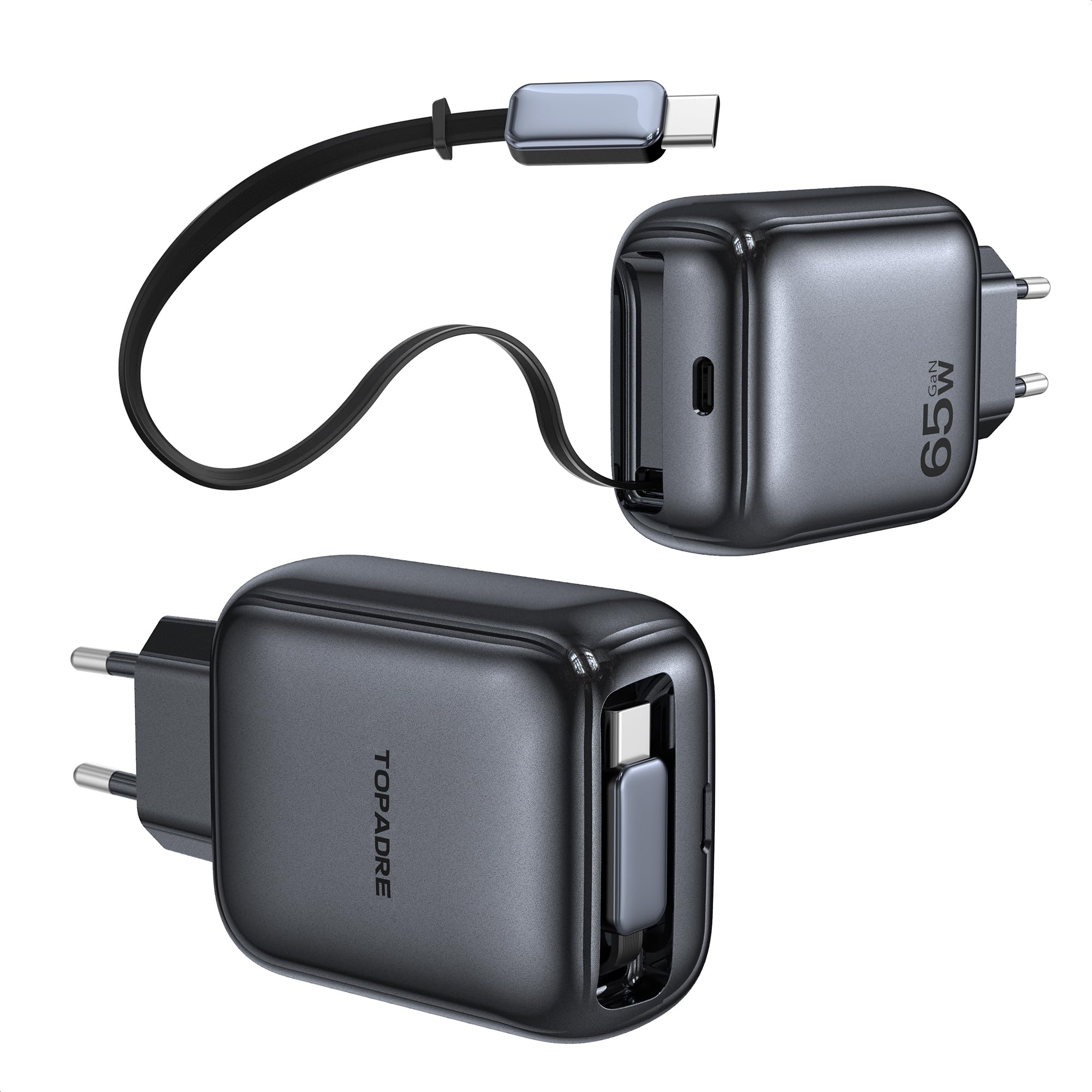 TOPADRE Chargeur USB C 65W, Prise USB C Rapide avec 100CM câble Rétractable