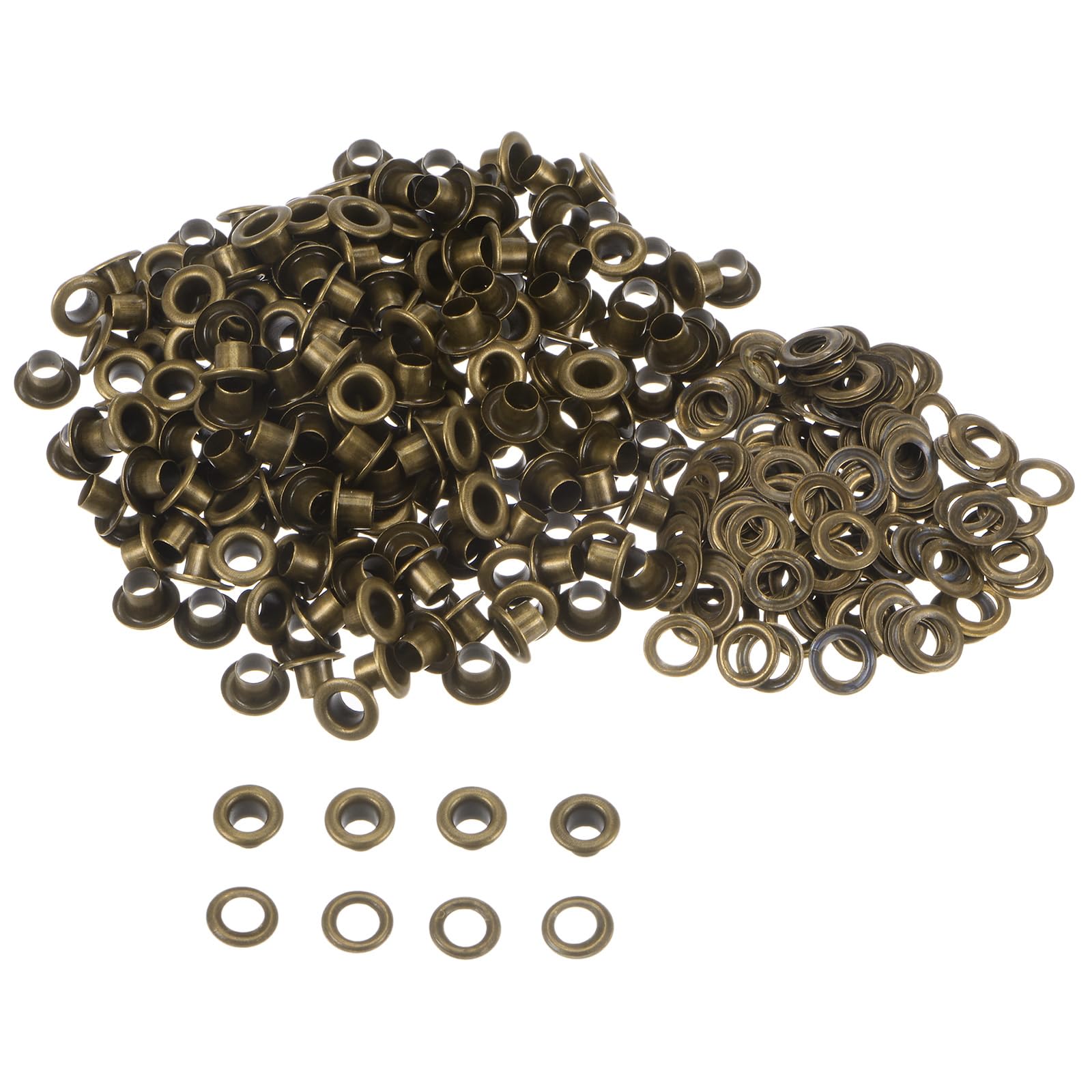 QUARKZMAN Kit de 300 Ojales Metálicos de 4 mm (1/6") con Arandelas para Zapatos Ropa Cinturones Etiquetas Bolsas Tela Cuero Proyectos de Bricolaje Color Bronce