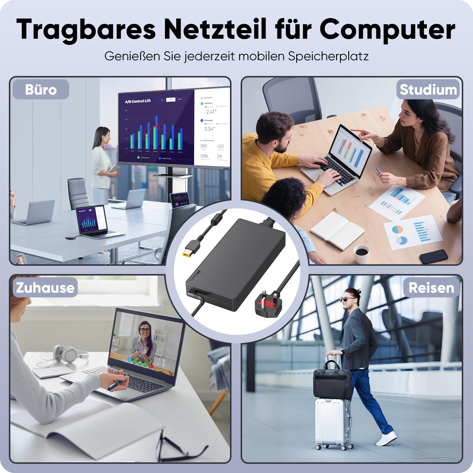 300W Laptop Netzteil Ladekabel für Lenovo Legion 5 5i 5P 7 7i Pro 15 16 17 R9000P R9000K Y9000K Y9000X, ADL300SDC3A GX21F23045 SA10R16956 5A10W86289 20V 15A AC Adapter Ladegerät
