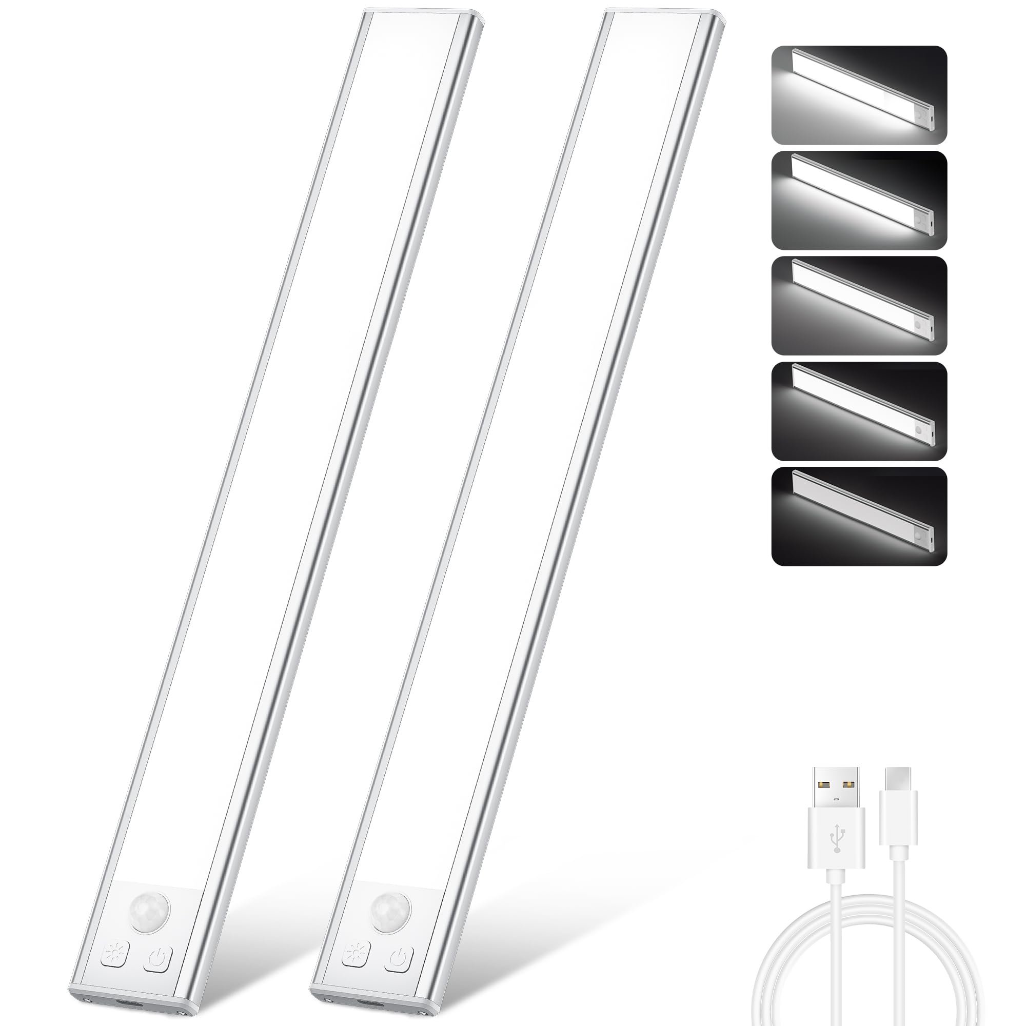 Ylatoial Under Cupboard Kitchen Lights, 2 Pack 31cm Cold White Dimmable 1800mAh Rechargeable Magnetic LED Motion Sensor Lights Indoor for Cabinet