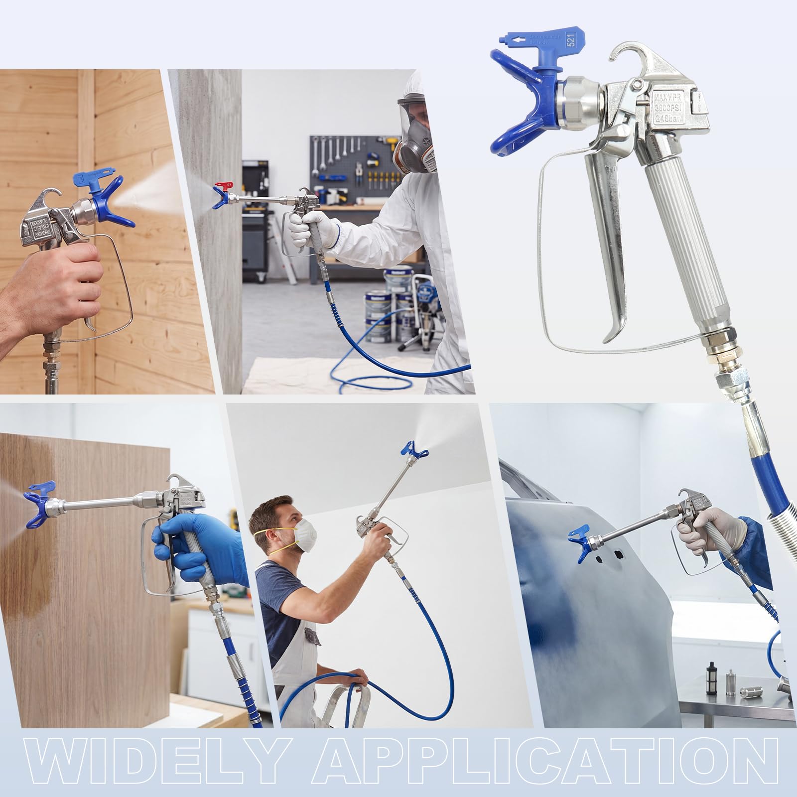 Airless Farbpistolen-Set, Airless Lackierpistole Hochdruck-Lackierpistole Kit 3600 PSI mit Hochdruckschlauch 15 m, Verlängerungsstange, Sprühdüse, 60 Mesh Filter Elemente, für Gebäude Zäune