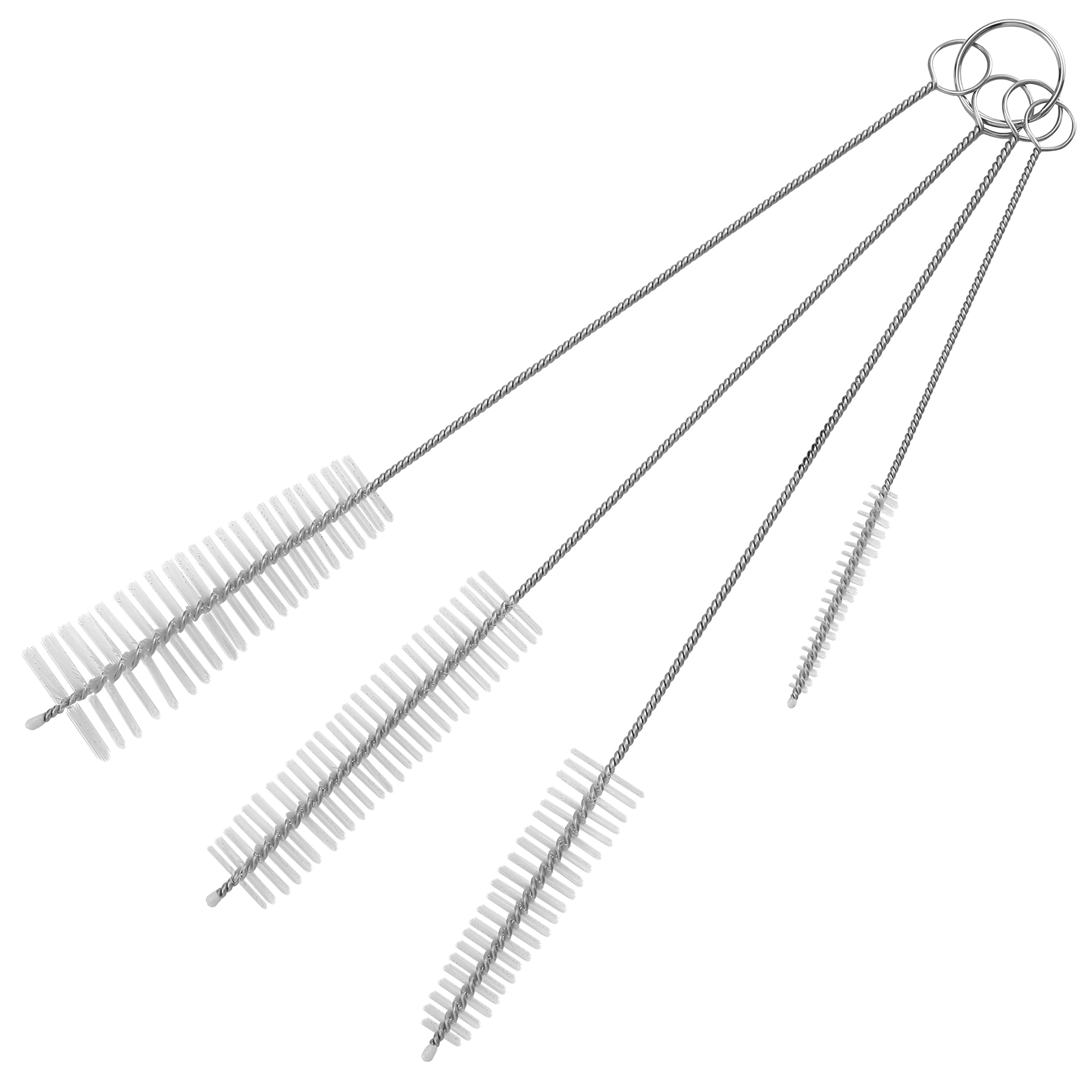 TRIXES 4PC Long Bottle Brush Set - 4PCS Nylon Straw Cleaner Pipe Brushes for Washing Hard to Clean Items - Narrow Neck Water Bottles, Jars, Teapot Spouts - White
