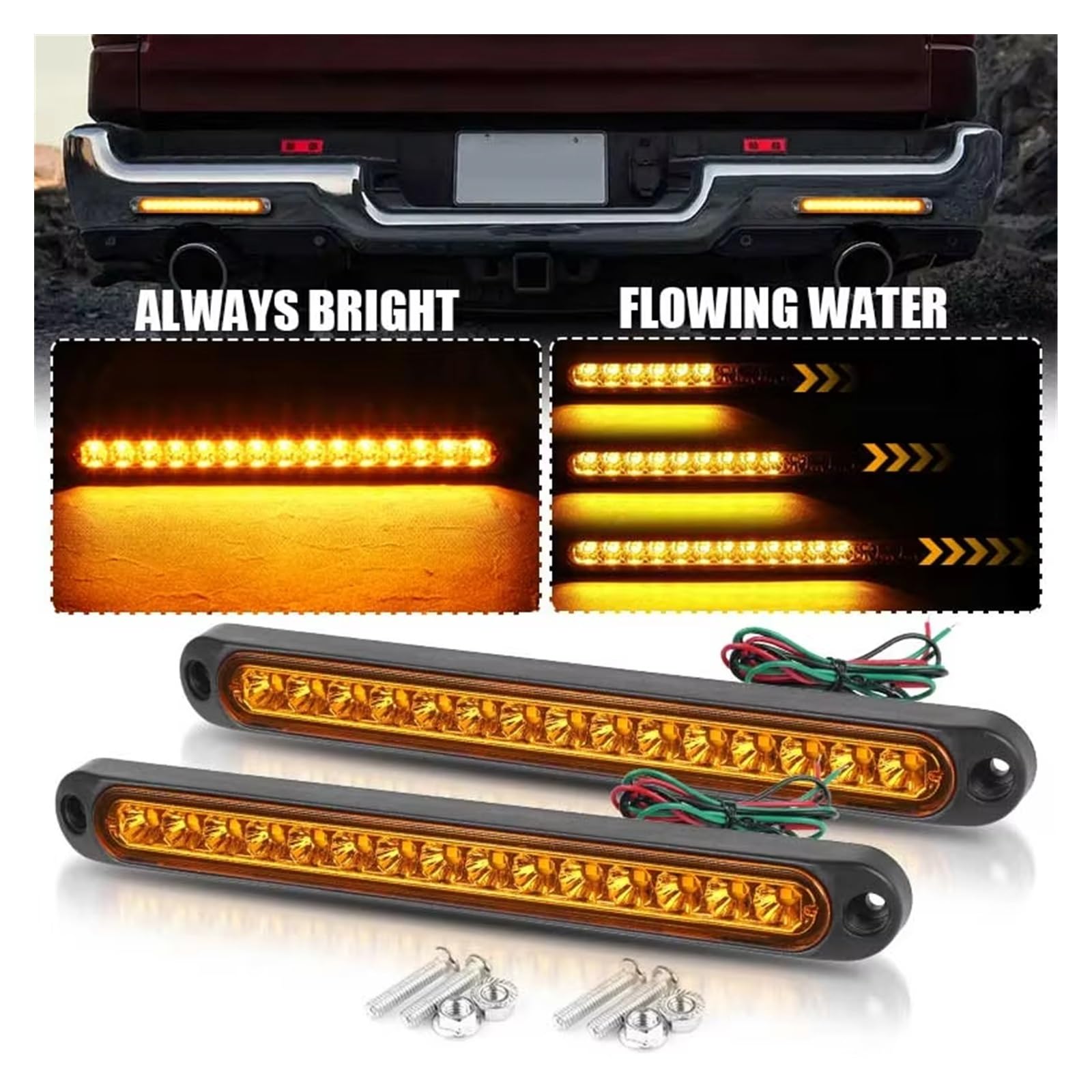 alto nivel freno luz Para camioneta todo terreno, ATV, remolque, Boad, tercera luz trasera de freno Universal, 12V, 24V(2pc Flowing Yellow)