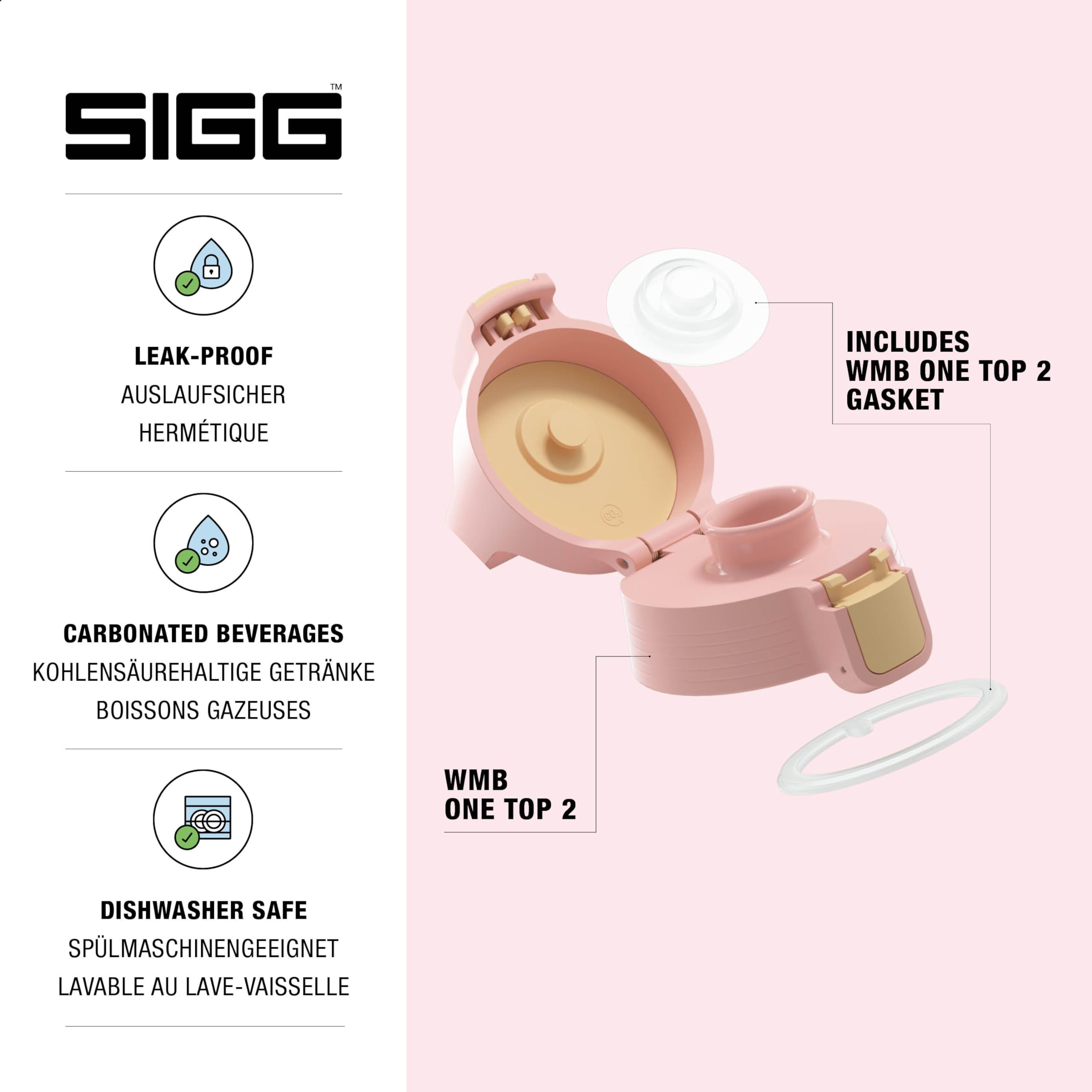 Sigg WMB ONE Top 2 Playful Peach (One Size), Replacement Spare Part Drinking Bottle, One-Handed & Leak-Proof Closure Cap - Image 2