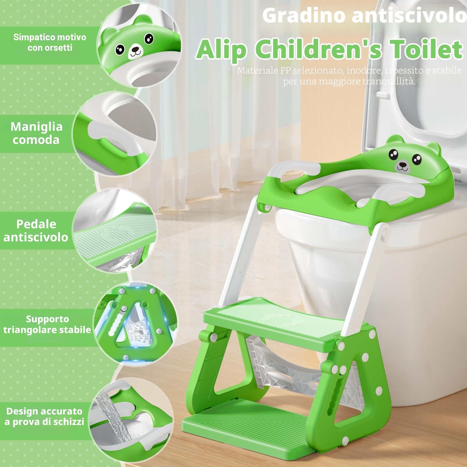 Riduttore Wc Bambini con Scaletta, Scaletta WC per Bambini, Riduttore Water Bambini con Morbida Seduta Imbottita e Paraspruzzi Estesi,Pieghevole,Antiscivolo,Adatto per Tazze WC a V, U Oppure O