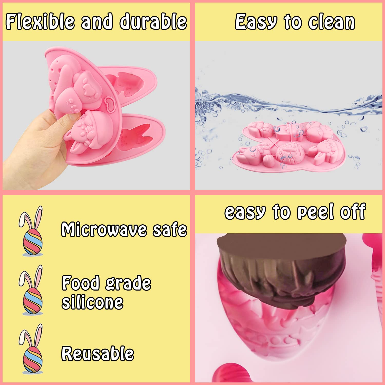 Leesgel Stampi In Silicone Per Cioccolato Di Pasqua, 3D, Set Con 6 Forme: Uovo, Coniglio, Cestino. Adatto A Forno E Microonde.