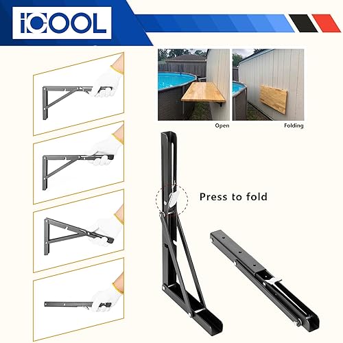 Miniatura 6 de ICOOL 4 soportes plegables de estante de 12 pulgadas, soportes plegables resistentes para montaje en pared para mesa de trabajo, en forma de L,