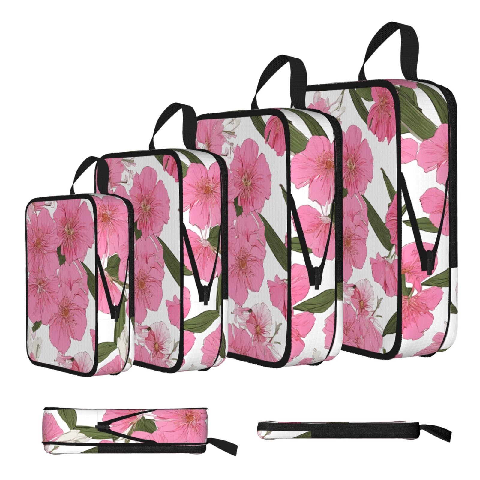 Ezdlowvba Black Garden Peony Print Compression Packing Cubes 4-Piece Set With Multi- Compartment Travel Bag, Waterproof Suitcase Organiser Bags