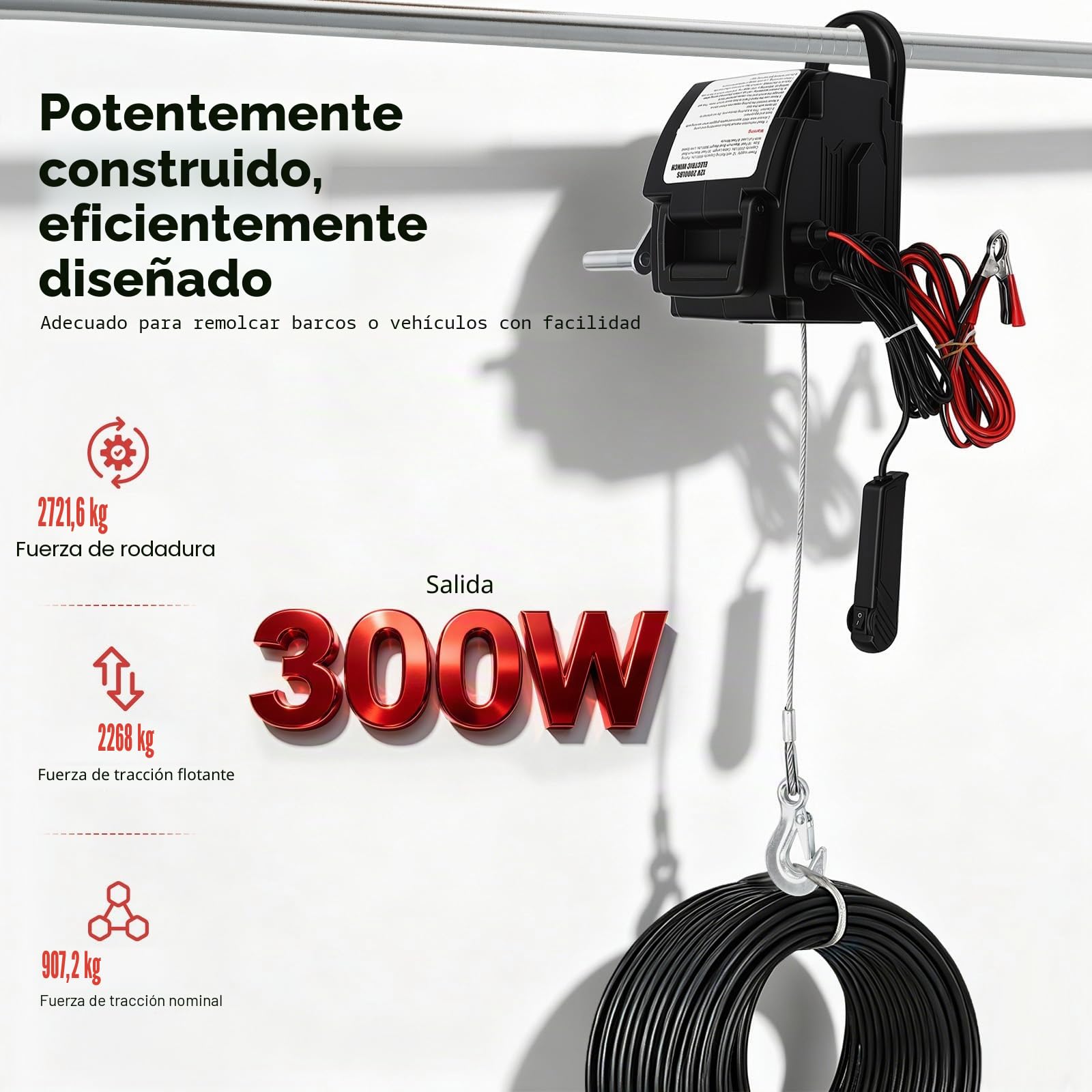Cabrestante eléctrico de 12 V con motor, Potente 2000 libras móvil cabrestante eléctrico Winch para disparar barcos, camiones y otros objetos pesados