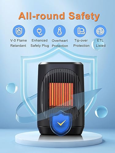 Miniatura 6 de Calentador eléctrico para interiores, calentadores eléctricos portátiles de 1500 W con protección contra sobrecalentamiento, 3 modos, oscilación de