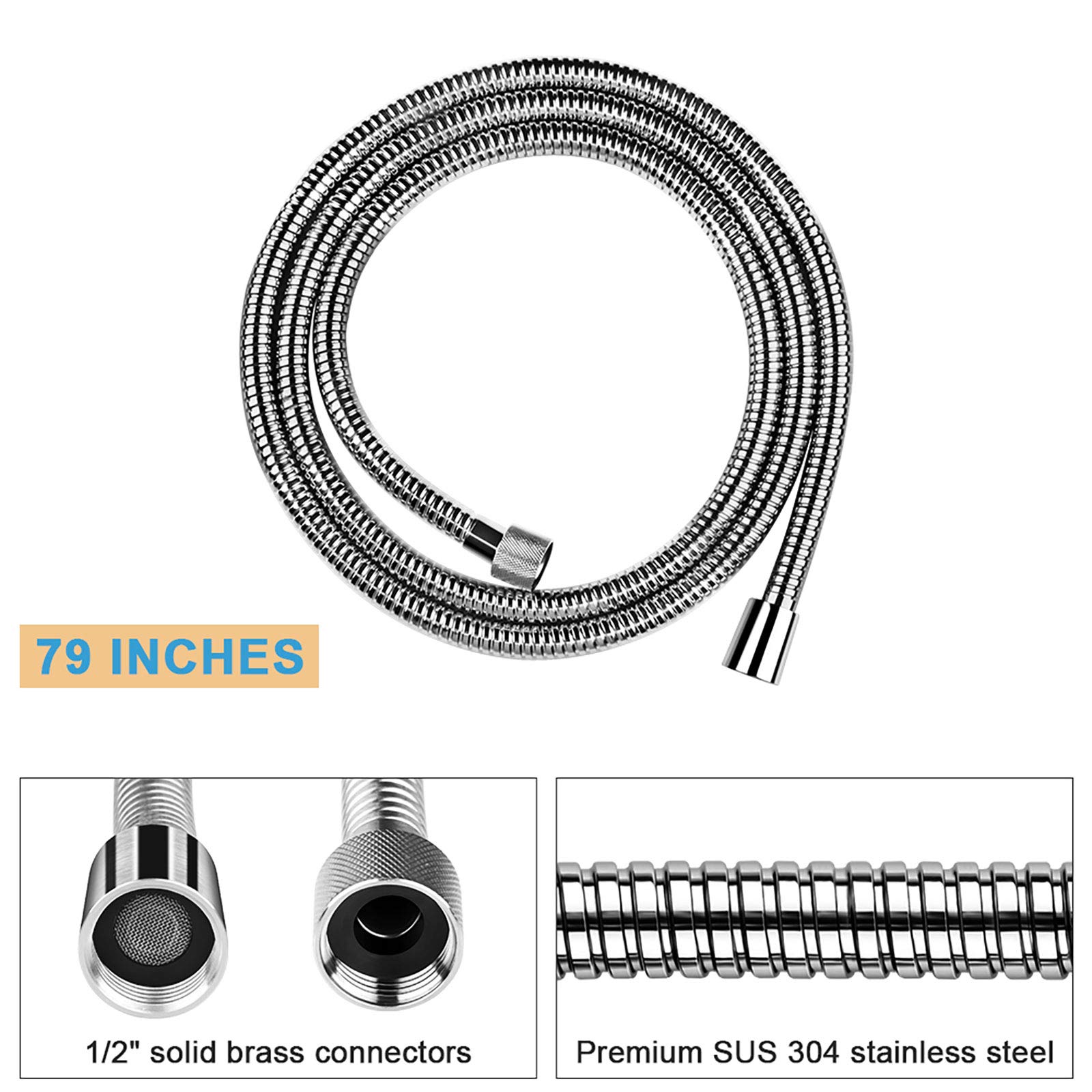 Shower Hose, 79 Inches Flexible Stainless Steel Shower Hose Extension