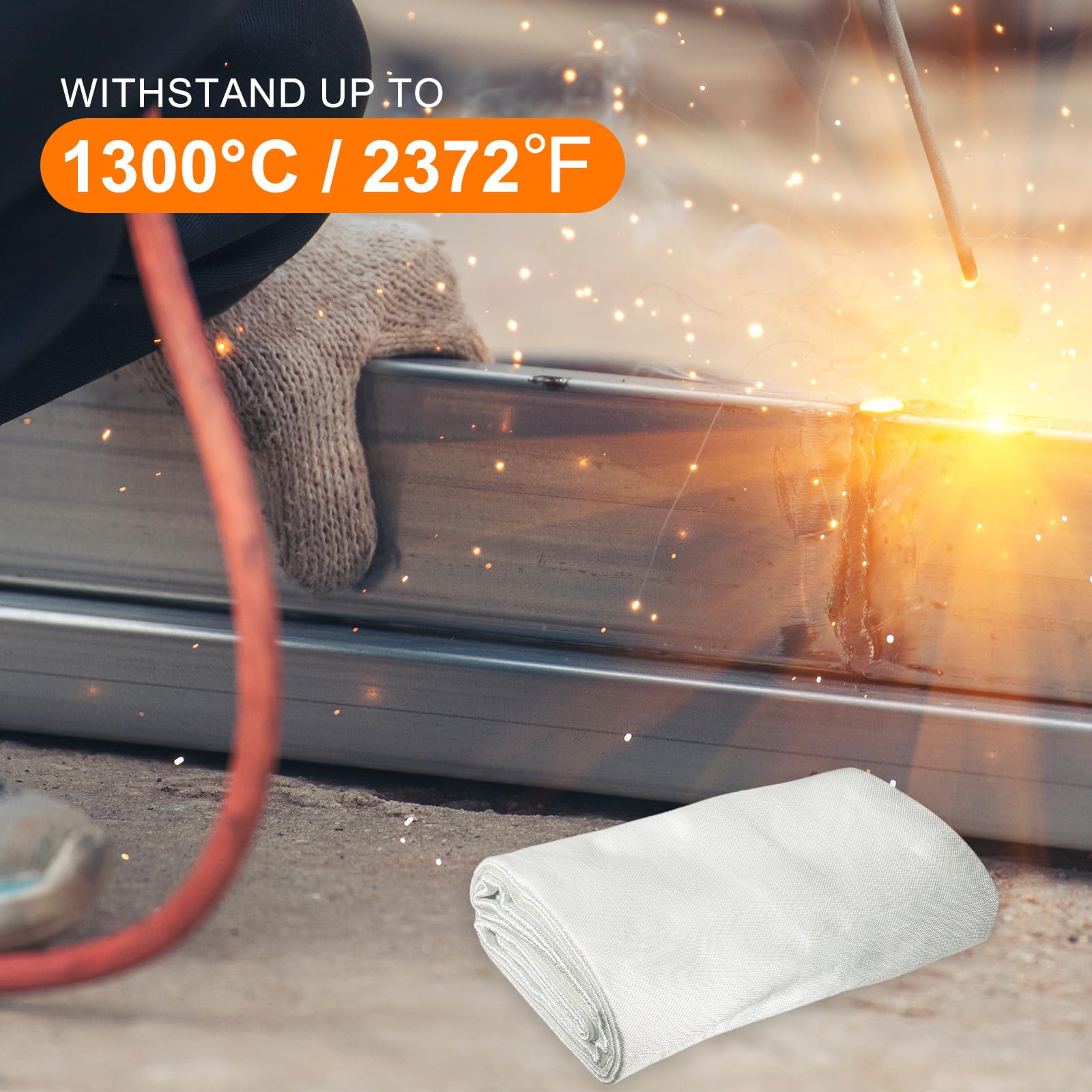 QUARKZMAN Coperta Antincendio Per Saldatura 304x304 Cm, Tessuto Resistente Al Calore In Fibre Di Vetro, Coperta Scudo Termico, Accessori Protettivi, Griglia, Spessore 0.8 Mm, Bianco