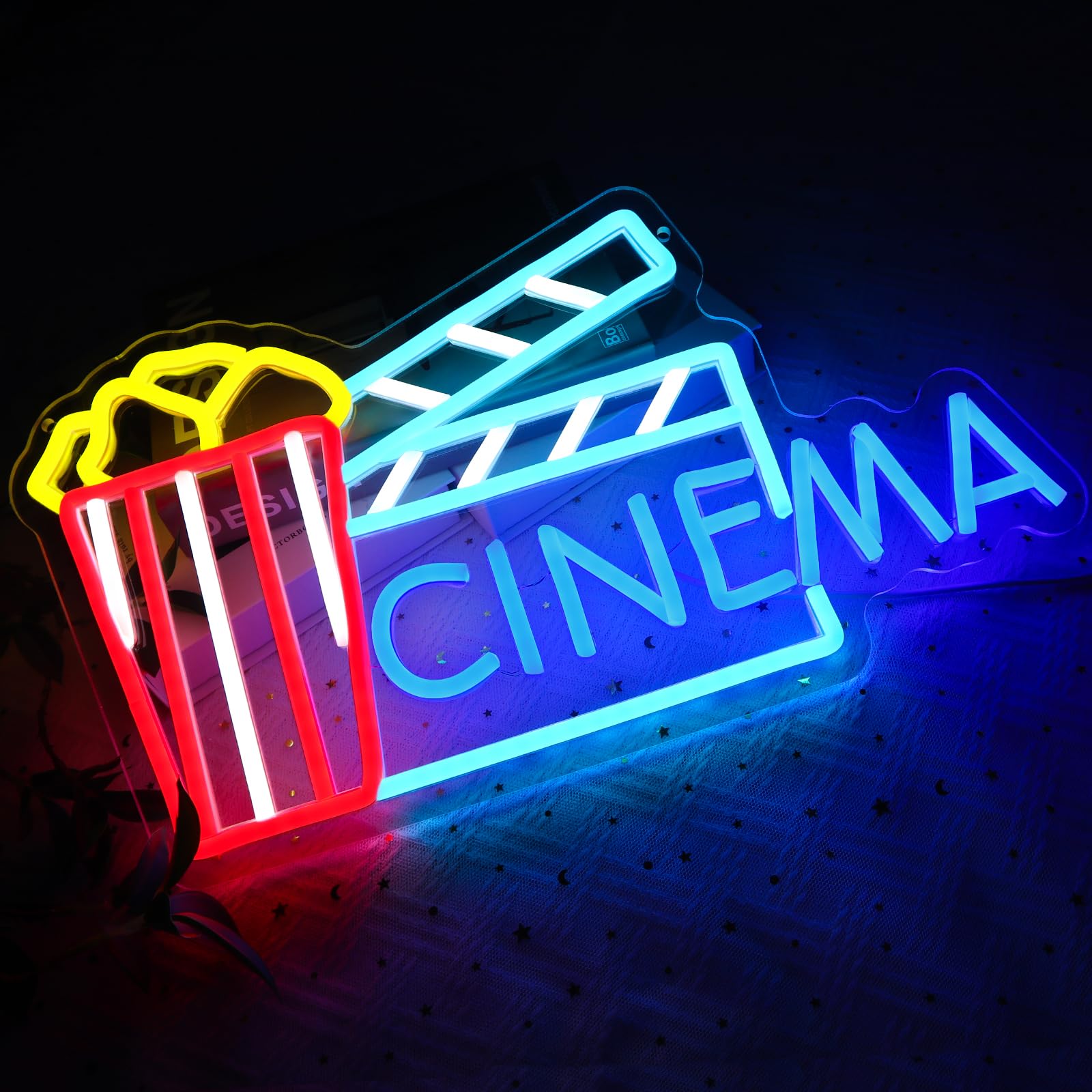 Insegna al neon cinema per decorazione da parete, segni a LED popcorn per film, luci al neon dimmerabili USB per teatro per casa, bar, film, festa notturna, uomo, grotta, snack, decorazione