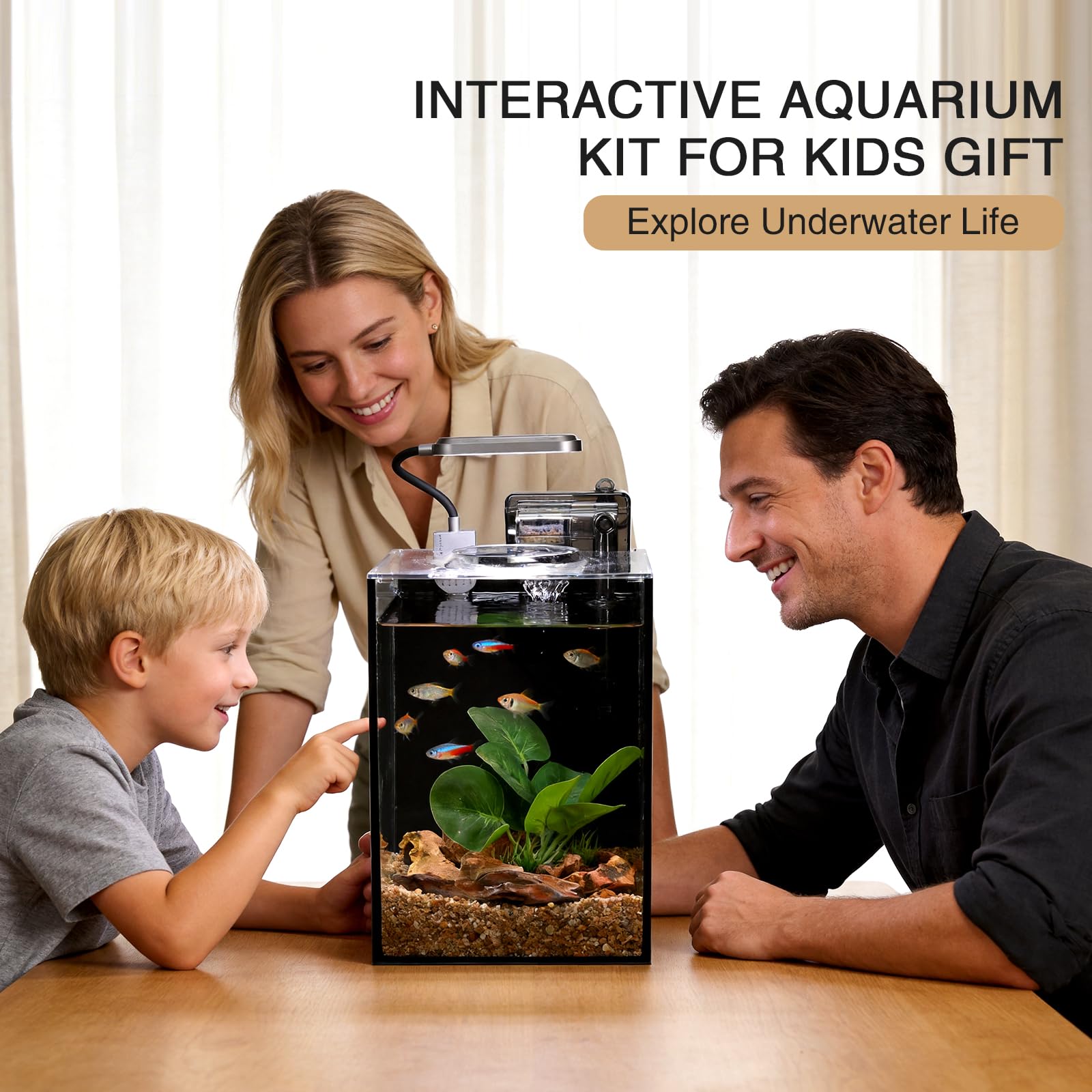 Juego de acuario pequeño de cristal para pecera (fondo de vidrio negro, 2.2 galones)