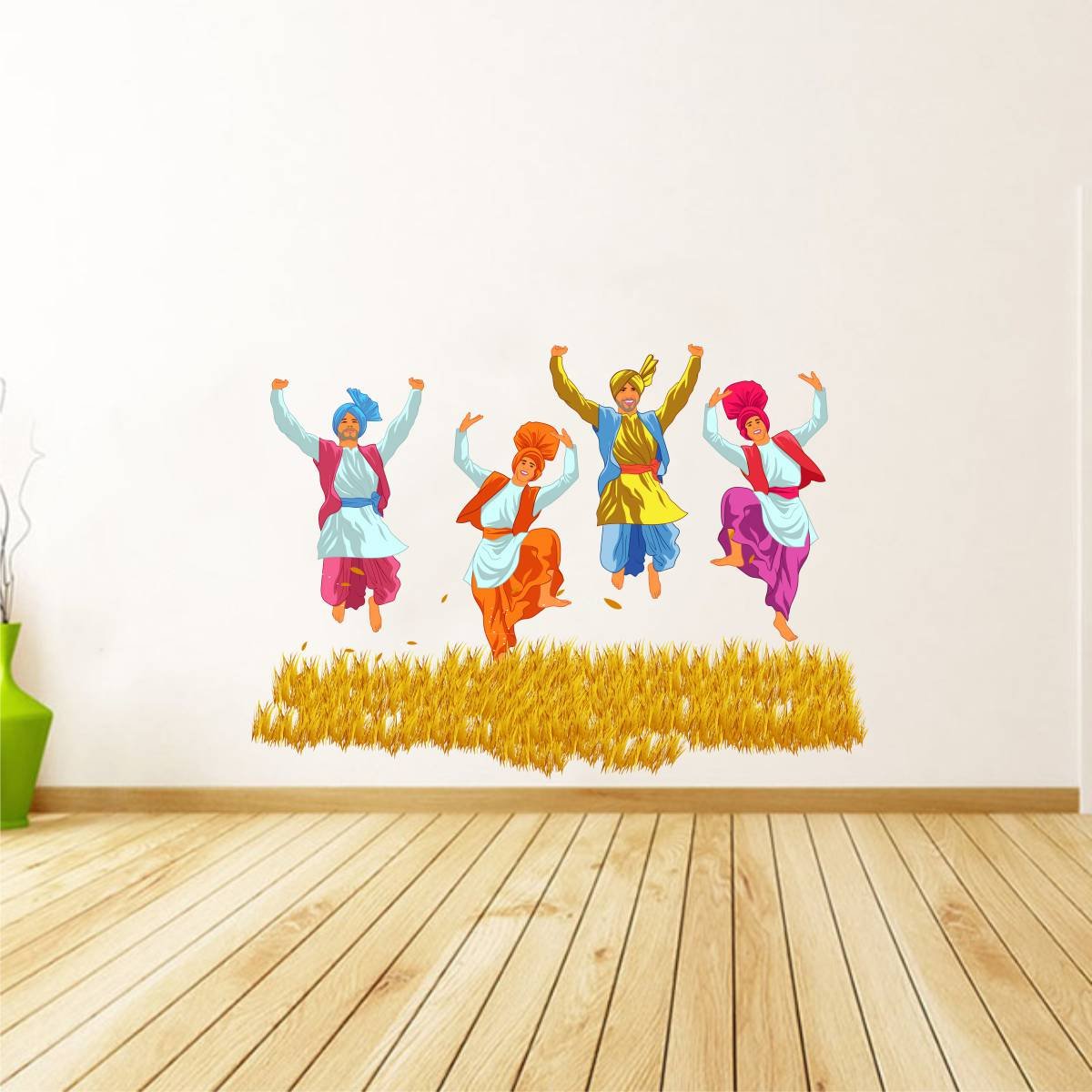 Rawpockets Decals ' Punjabi Bangra Dance ' Large Size Wall Sticker (Wall Coverage Area - Height 55 cms X Width 80 cms)(Pack of 1)