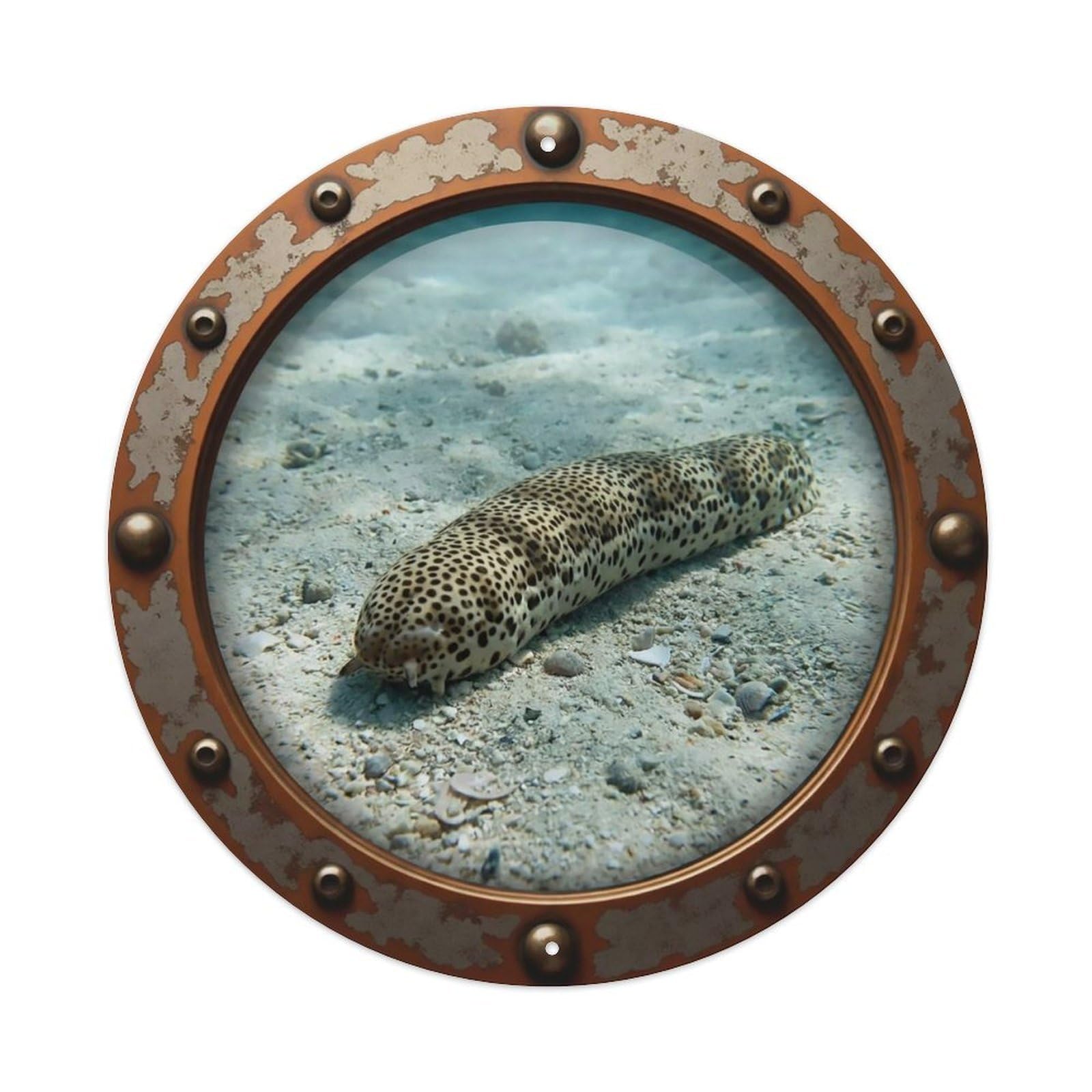 Vintage Porthole Leopard Sea Cucumber Nautical Window Metal Tin Sign