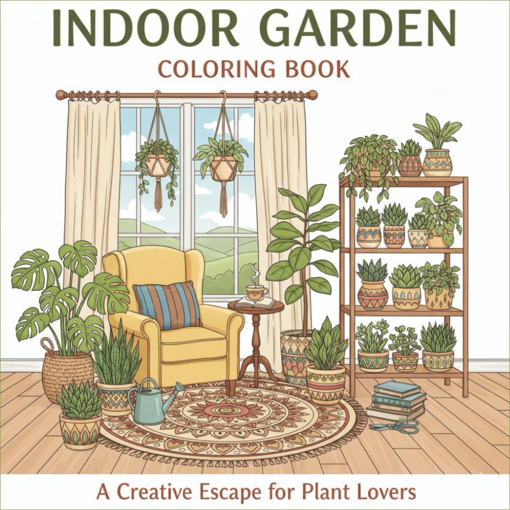 Indoor Garden Coloring Book for Adults: Relaxing Plant Rooms, Cozy Green Spaces & Calming Botanical Scenes: A Soothing Collection of Houseplants Best For Stress Relief and Creativity