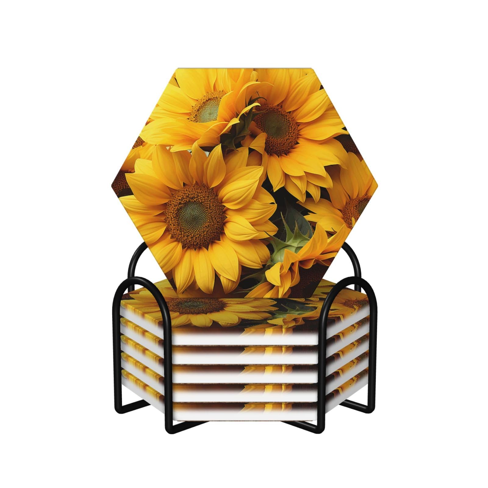 Dessous de verre tournesol en céramique pour apéritif et décoration de table