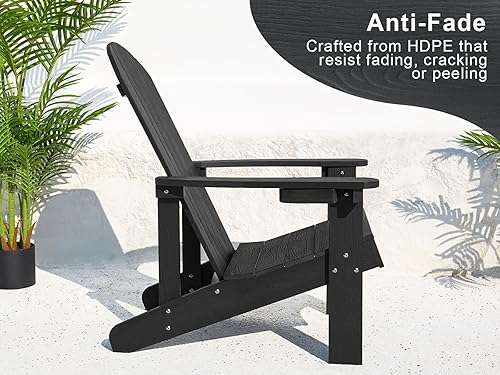 Miniatura 10 de Y&M Adirondack - Silla negra para hoguera, sillas de patio al aire libre con soporte para tazas, resistentes a la intemperie, sillas de patio con