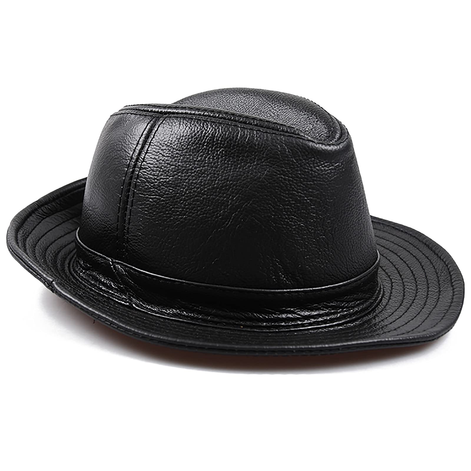 Sombreros de invierno, cuero para hombre jazz gorra vintage sombrero de vaca gran ala fedora otoño 55-62 cm