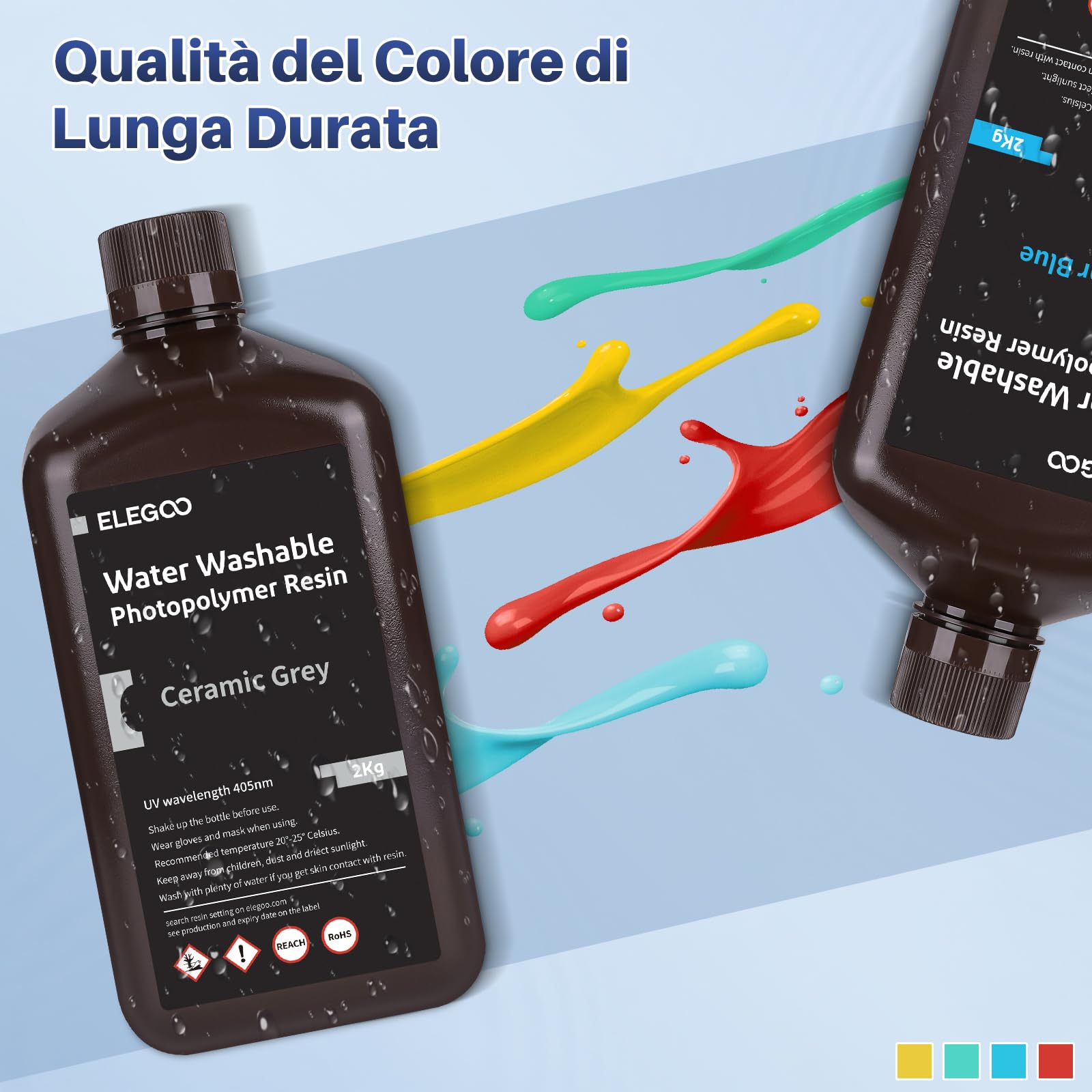 ELEGOO Stampante 3D Lavabile in Acqua Resina UV 405 nm Resina Standard Fotopolimerizzante Rapido per Stampante 3D LCD/DLP/SLA Grigio 2000G