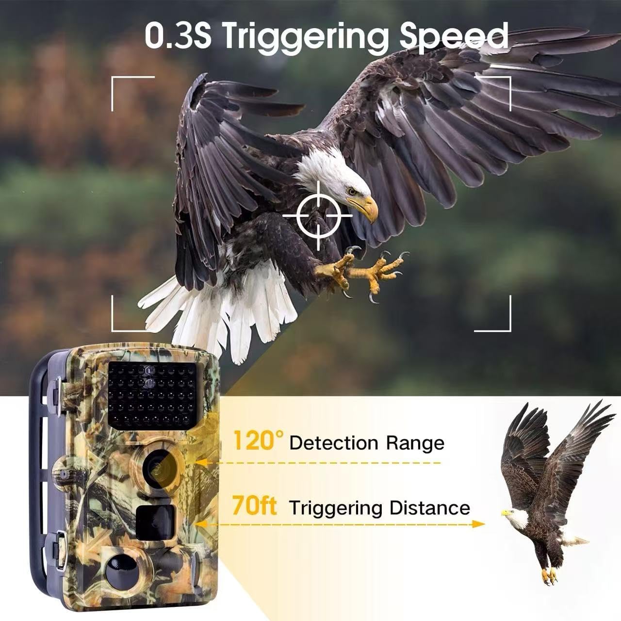 HC-808A Trail Camera 1080P/24MP with Night Vision, 120° Wide Angle, Motion Activated Waterproof, Hunting Camera for Wildlife Monitoring