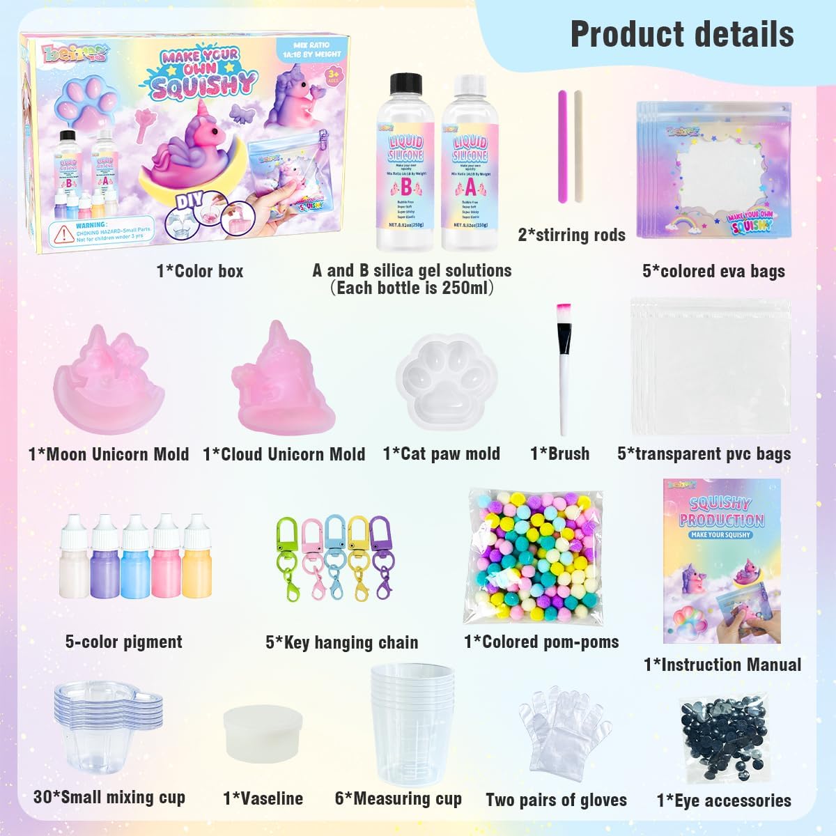 Taba Squishy Maker Kit, Make Your Own Squishies Unicorn&Cat Paw with Silicone and Molds, DIY Stress Relief Novelty Squeeze Toys for Kids Party Birthday Gifts