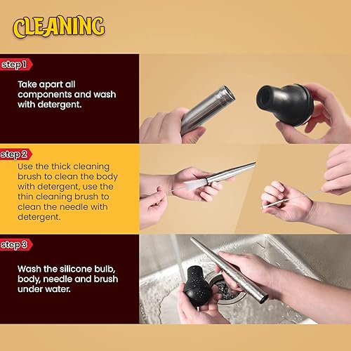 Miniatura 6 de MEWMET Jeringa para Pavo, Jeringa de Acero Inoxidable para Cocinar con Inyectores de Marinada, Jeringa, Brocha para Untar, Cepillo de Limpieza