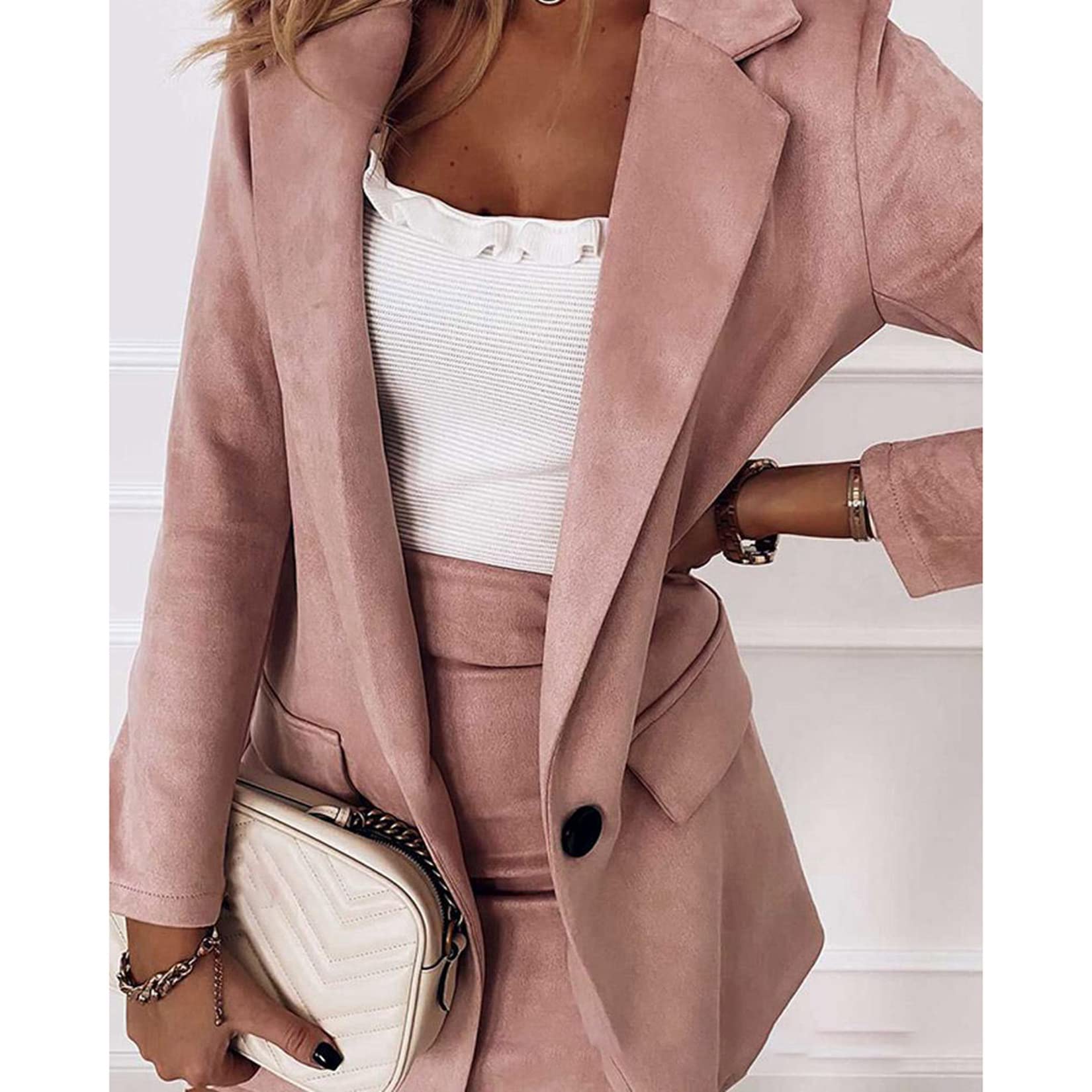 Frauen Formale 2-teilige Rock Anzug Revers Blazer und Bodycon Minirock Set Outfits für Büro Damen Business Set Zweiteiler