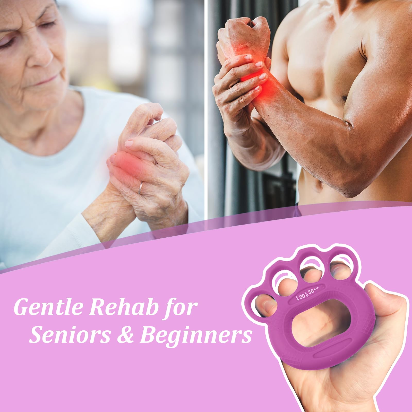 Fortalecedor de agarre de mano y ejercitador de dedos, 3 niveles de resistencia (20-50 libras), diseño ergonómico de silicona, para rehabilitación, artritis, terapia, ideal para músicos, escaladores