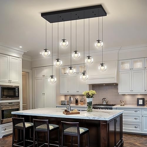 Miniatura 39 de Escalera LED de 10 luces LED moderna con globo de cristal, lámpara colgante grande para techos altos, accesorios de iluminación de entrada, villas y