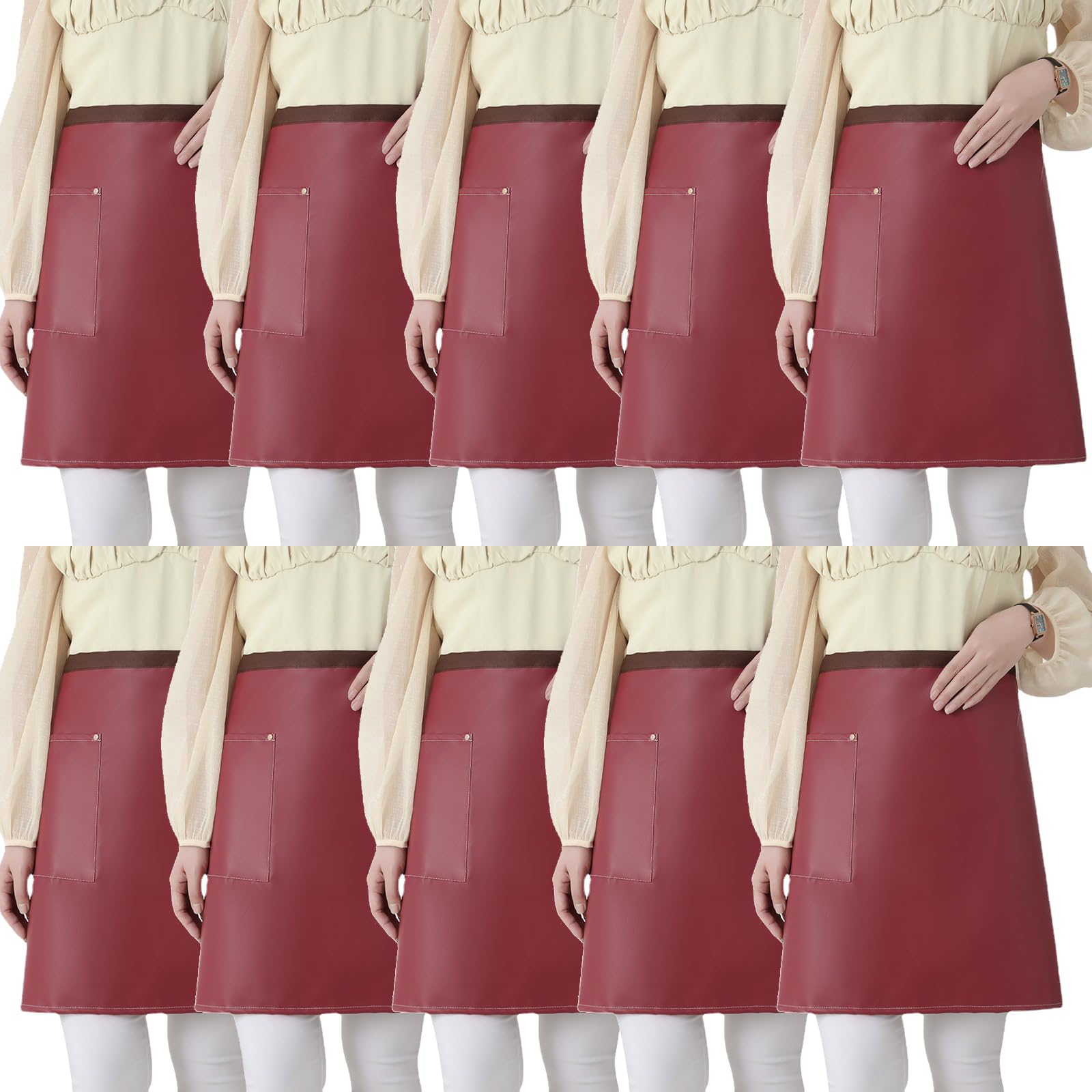 Delantales 10 Piezas Delantal de Camarero Delantal de Cintura para Hombres y Mujeres con Bolsillos Delantal de Cocina Corto